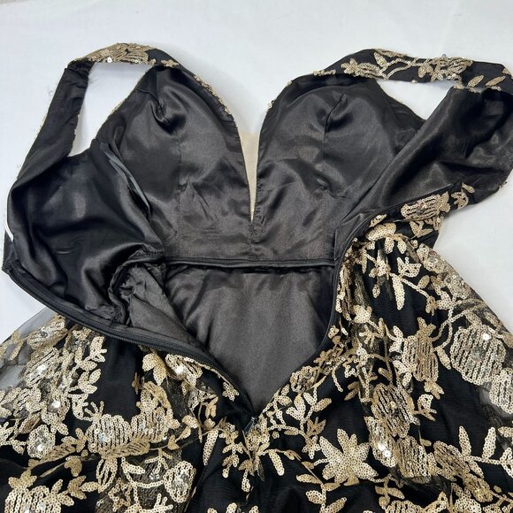 Altar'd State Donella Sequin Mini Dress Black Gold Floral Fit & Flare XS - Picture 13 of 16